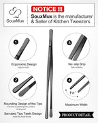 2 Pcs 10-inch Cooking Tweezers Tongs Precision Serrated Tips, Stainless Steel - Image 2
