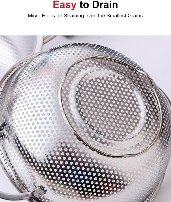 3-Quart Colander for Kitchen, Stainless Steel Colander - Image 2