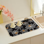 Halloween Dish Drying Mat 18x24 Inch Black Orange Golden Spider Webs Drying Mat - Image 6