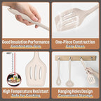 E-far Silicone Cooking Utensils Set, 7-Piece Khaki Heat Resistant Kitchen - Image 3