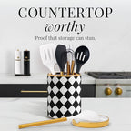 STYLED SETTINGS Black & White Checkered Utensil Holder Set – Large Ceramic - Image 4