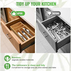 Small Silverware Organizer, Bamboo Kitchen Drawer Cutlery Organizer, Utensil - Image 3