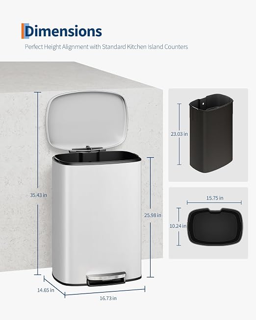 Garvee 13 gal and 2.6 gal Metal Trash Can Combo Set, Rustproof Garbage Can - Image 7