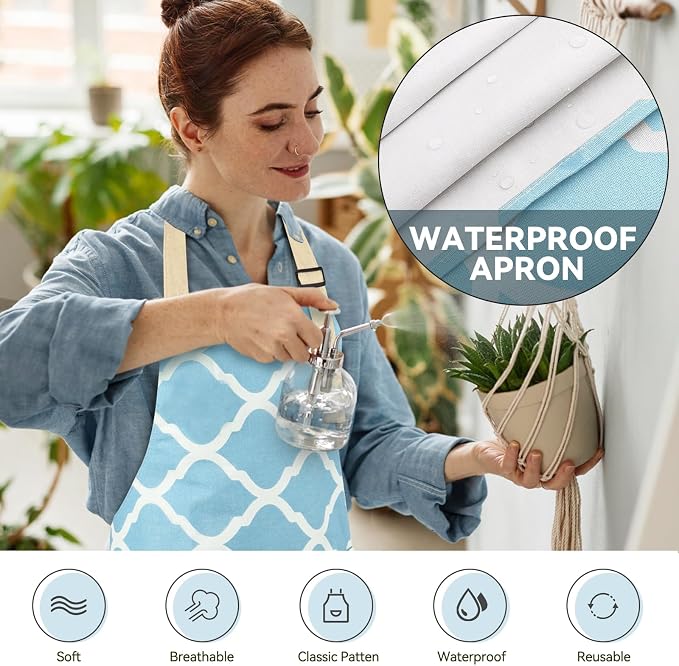 2 Pieces Aprons for Women with Pockets, Cotton Linen Waterproof Kitchen Cooking - Image 3