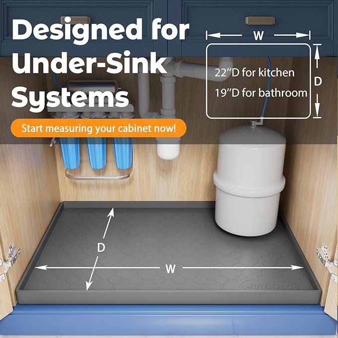 Jin&Bao Waterproof Under Sink Mat 34" x 19", Thick Silicone Mat Cabinet - Image 6