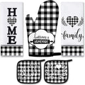 5 Pieces Buffalo Plaid Kitchen Towels Oven Mitts and Pot Holder Set Black and by Rtteri