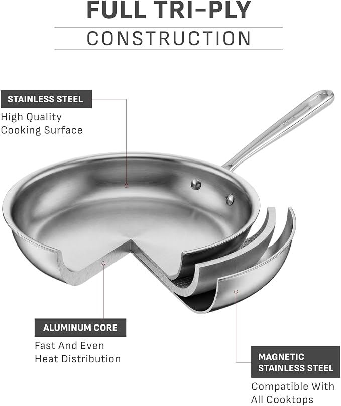 T-fal Pro Tri-Ply Stainless Steel Cookware Set, 10 Piece-Induction Compatible - Image 3
