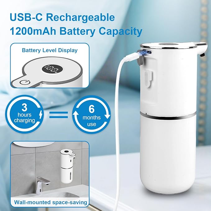 OHIFAST Automatic Liquid Soap Dispenser Touchless, USB Rechargeable Smart Hand - Image 4
