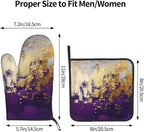 3 - Piece Purple and Gold Splash Patterned Oven Mitts and Pot Holders Set - Image 8