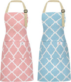 2 Pieces Aprons for Women with Pockets, Cotton Linen Waterproof Kitchen Cooking by Riqiaqia