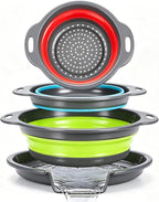 Collapsible Colander Set with Oversized Draining Tray | 3-Pack Foldable Kitchen by CLUREN