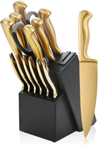 15-Piece Gold Kitchen Knife Block Set by SuperCook