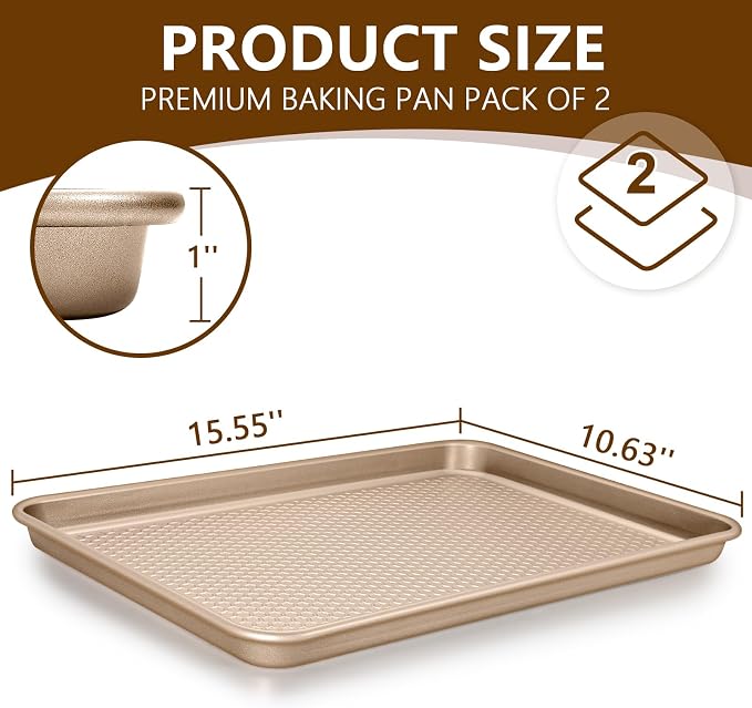 Wildone Baking Sheet Pan Set, Honeycomb Embossed Nonstick Baking Sheet 15x10 In - Image 2