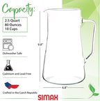 Simax Large Glass Pitcher With Spout, 2.5 Quart Borosilicate Glass Iced Tea - Image 2