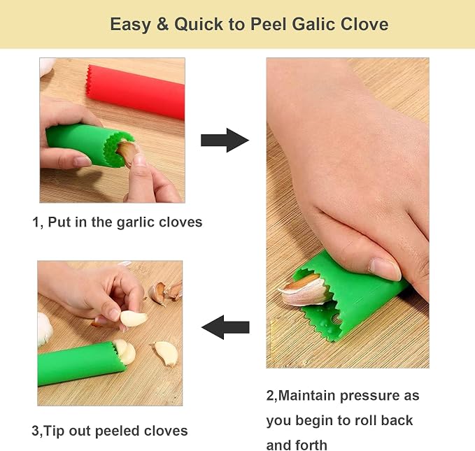 2 Set Peeler Silicone Easy Roll Tube Useful Garlic Odorfree Kitchen Tool - Image 4