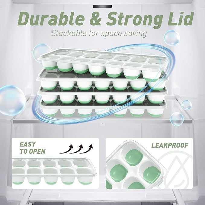 ChefAide Ice Cube Tray with Lid, 4 Packs 56 Cubes Durable Stackable Ice Cube - Image 7