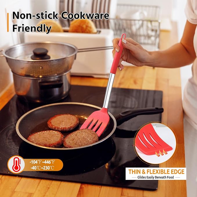 Cooking Utensils Set of 4, E-far Silicone Kitchen Utensils - Image 5