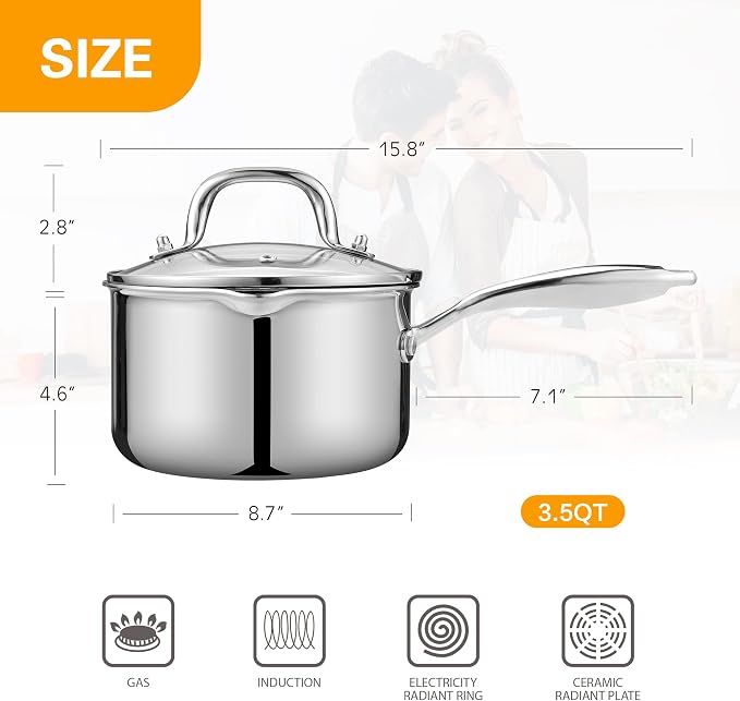 Cyrosa 3.5 Quart Stainless Steel Saucepan - Image 4