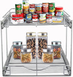 DINDON 2 Tier Pull Out Cabinet Organizer, Double Tier Wire Basket Slide Out - Image 8