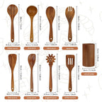 comfoyar Teak Wooden Spoons for Cooking, 9 Pieces Kitchen Cooking Utenails Set - Image 2