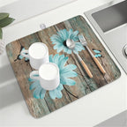 Teal Sunflowers Drying Mat 18x16 Inch, Summer Wooden Board Drying Mat - Image 8