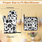 Halloween Ghost Pumpkin Pattern Oven Gloves and Hot Pads Set - Image 3