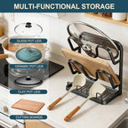 Kitchen Pot Lid Storage Rack: Carbon Steel Double-Layer Holder & Spoon Rest - Image 3