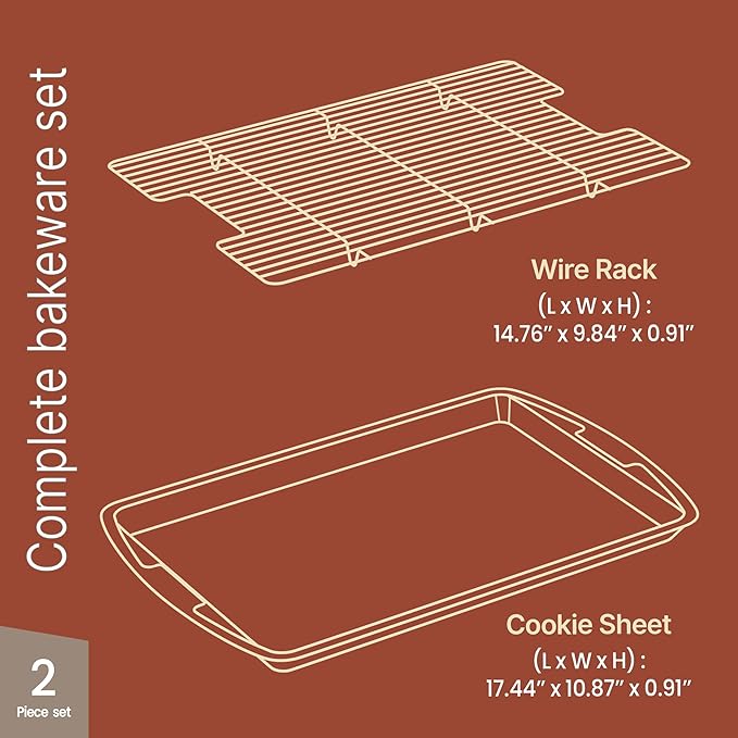 Cookie Sheet with Wire Rack Set, 2-Piece Nonstick Brown Marble Carbon Steel Pan - Image 2