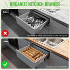 Bamboo Silverware Organizer, Bamboo Kitchen Drawer Cutlery Organizer, Utensil - Image 7