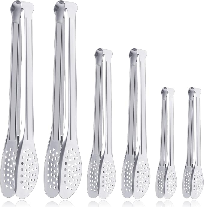 6 Pack Buffet Tongs, Stainless Steel Serving Tongs Serving Utensils 7Inch by Must-havesForYourKitchen