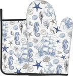 Navy Blue Oven Mitts and Pot Holders Sets Summer Beach Starfish Seashell Oven by DZGlobal