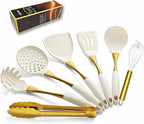 Elegant White Gold Silicone Cooking Utensils Set by Unknown