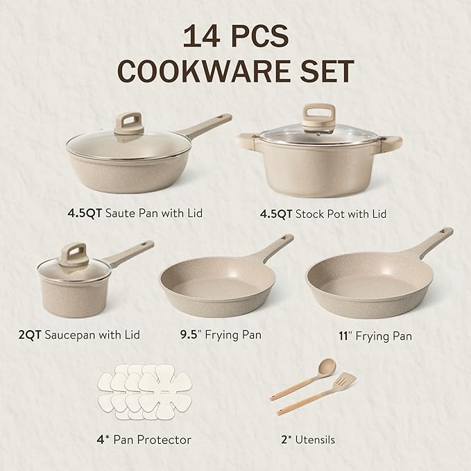 CAROTE 14 Pcs Pots and Pans Set Nonstick, Induction Kitchen Cookware Sets - Image 2