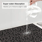 Black Grey Leopard Print Dish Drying Mat Cheetah Wild Animal Dark Skin Drying - Image 5