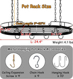 24.4” Metal Pot Rack Hanging, Oval Pan Rack Hanging - Image 3