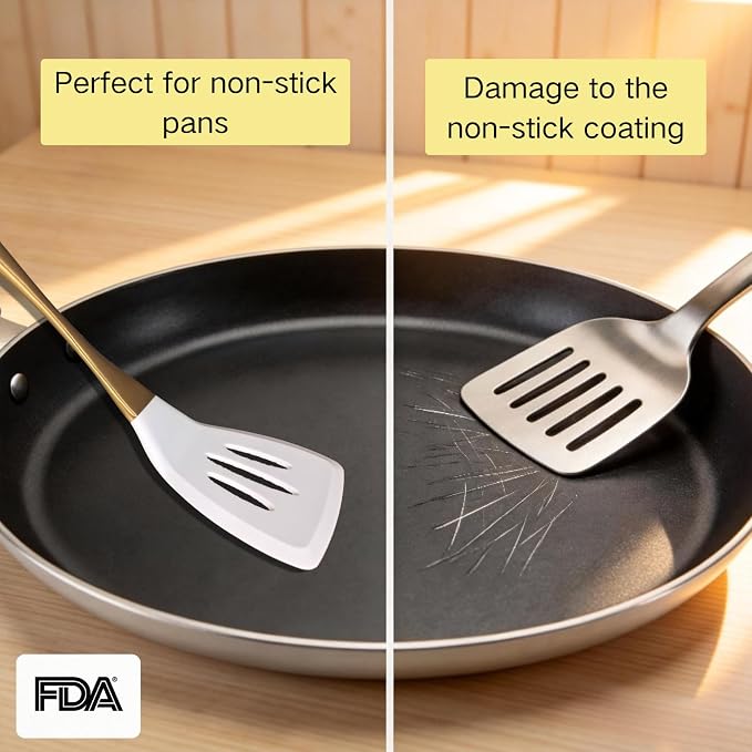 Elegant White Gold Silicone Cooking Utensils Set - Image 4
