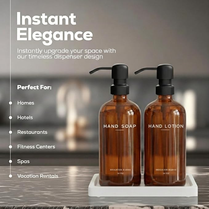 Amber Glass Soap and Lotion Dispenser Set - Image 2