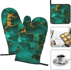 Turquoise Marble Oven Mitts and Pot Holders Sets of 3 Emerald Dark Green Hot - Image 3
