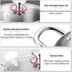 TeamFar 8 Quart Stock Pot, Stainless Steel Tri-ply Stockpot Pasta Cooking Pot - Image 3
