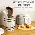 MyGift Wine Barrel Design Kitchen Utensil Holder Crock, Vintage White Washed - Image 3