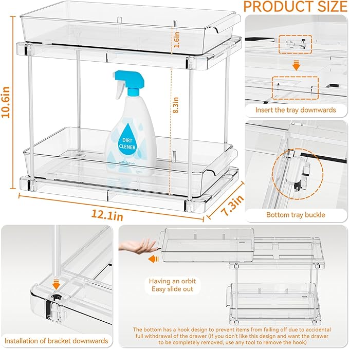 Yieach 4 Pack Under Sink Organizers and Storage, Two Tier Pull Out Cabinet - Image 3