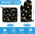 Gold Dog Paw Print Oven Mitts and Pot Holders Sets Heat Resistant 4Pcs - Image 2
