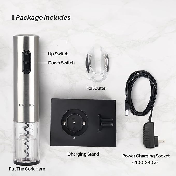 Secura Electric Wine Opener, Automatic Electric Wine Bottle Corkscrew Opener - Image 6