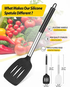 Pack of 2 Silicone Solid Turner, Non Stick Slotted Kitchen Spatulas, High Heat - Image 2