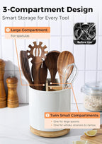 LoeJan 3 Compartment Utensil Holder, Extra Large Utensil Crock, Stable Ceramic - Image 3