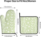 Sage Green Oven Mitt Pot Holder Set Floral BBQ Cooking Gloves Farmhouse - Image 3