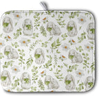Easter Bunny Floral Drying Mat for Kitchen Counter Spring Easter Rabbits Green by Kwlegh