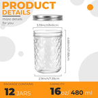 Eathtek 16oz Wide Mouth Glass Mason Jars 12 Pack, 480 ml Glass Canning Jars - Image 2