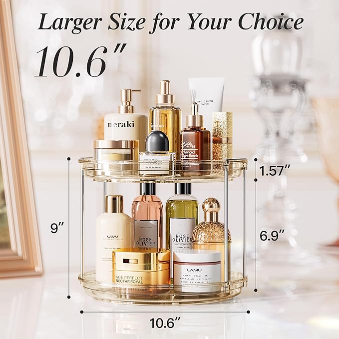 LAMU 2 Pack 2 Tier Lazy Susan Turntable Organizer 10.6'' Rotating Spice Rack - Image 2