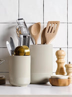 LE TAUCI Utensil Holder for Kitchen Counter, 7.3"+5.4" Fluted Ceramic Utensil - Image 3